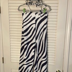 Capricho Modas Black White Zebra Print Extended Waist Wrap Around TALL Wide Leg